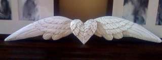 NEW Heart & Wings Plaster Decorative WALL PLAQUE White  