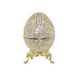  Faberge Style Russian Bejeweled Golden Egg Trinket Box 