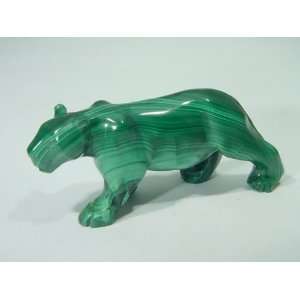  Hand Carved African Malachite Puma Lapidary Statue 