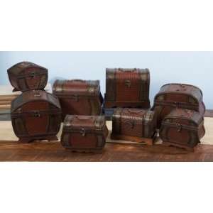   Antique Style Miniature Faux Leather & Wood Trunks