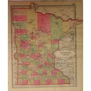  Antique Map of USA Wisconsin, Minnesota, 1888