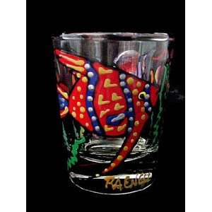 Angel Fish Design   Hand Painted   Collectible Shot Glass   2 oz.