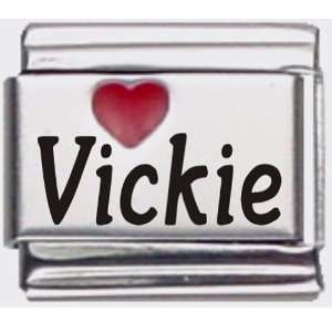  Vickie Red Heart Laser Name Italian Charm Link Jewelry