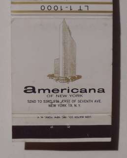 1950s Matchbook Americana Hotel Royal Box Supper NYC NY  
