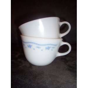Set of 2 Pyrex Coffee Tea Mug Cups One Morning Blue One White 10oz C 