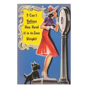  Woman on Scale with Scottie Dog Giclee Poster Print, 24x32 