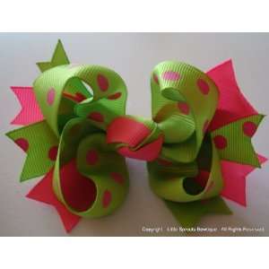  Bowtique Bouquet Lotus Bow   Apple Green with Pink Dots 