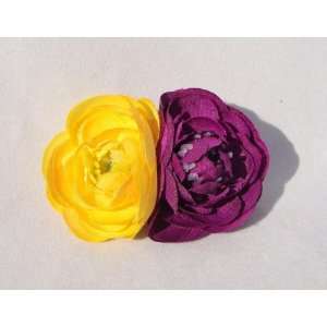  Small Purple and Yellow Ranunculus Hair Flower Clip 
