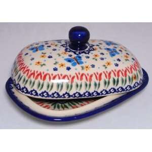Polish Boleslawiec Pottery Hand Made Ceramic Butter Dish with Lid 