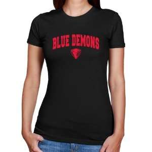   Blue Demons Ladies Black Logo Arch Slim Fit T shirt: Sports & Outdoors
