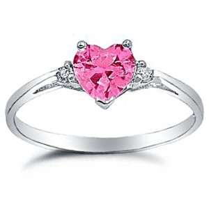   925 Sterling Silver Ring Pink CZ Heart Shape Band Width:2mm: Jewelry