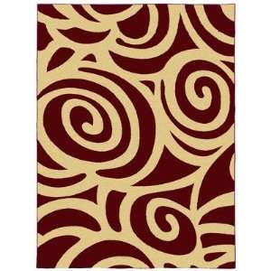   Red / Ivory Swirls Contemporary Rug Size 53 x 77