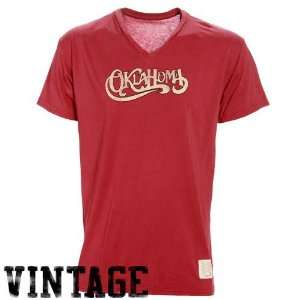   Retro Brand Oklahoma Sooners Crimson Distressed Graphic V Neck T shirt
