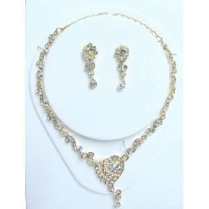   Gold Tone Stone Necklace Set With Earrings Traditional Indian Jewelry