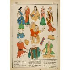  1922 Pochoir Hindu Women Costume Indian Sari Blouse   Orig 