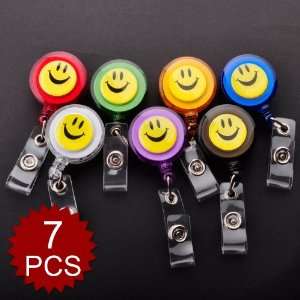  Retractable Smile Face Badge Reels 7 PCS, Assorted Colors 