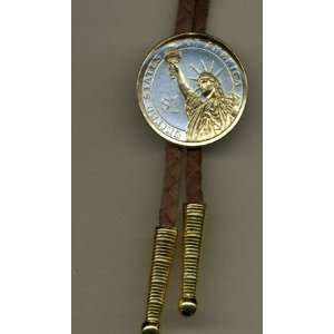 Gorgeous 2 toned 24k Gold on Sterling Silver World Coin Bolo Tie   New 