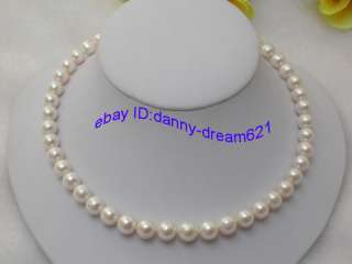   GREAT 10mm round white freshwater cultured pearls necklace  
