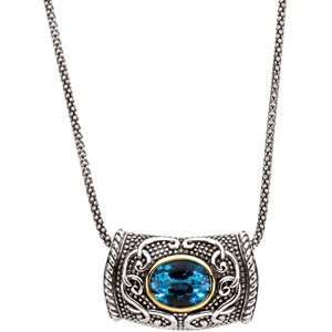  10x8mm Swiss Blue Topaz Necklace/Sterling Silver: Jewelry