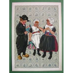 HOLLAND Dutch Costume Children of Urk   Antique Print Color Lithograph