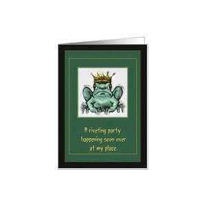 Halloween Party Invitation  Golden Crowned Green Frog Card