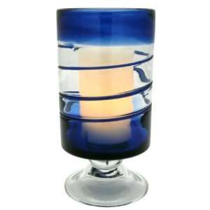  Blue Footed Glass Hurricane w/ Flameless Candle Case Pack 