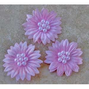   PINK Organza Beaded Daisy Flower Applique Trim AT38 