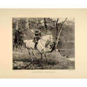  1896 P. Tavernier Huntsman Water Horn Horse Hounds Dog 