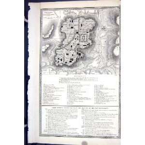  Bible Antique Map C1835 Plan Jerusalem City Lord Hill Zion 