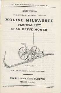 OPERATOR & PARTS MANUAL MOLINE MILWAUKEE GEAR DRIVE MOWER IMPLEMENT 