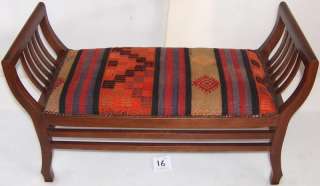 Authentic Antique Turkish Kilim Upholstered Bench  