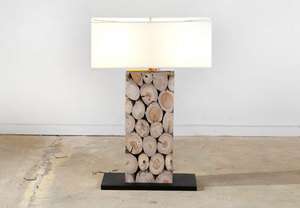 Large 36 High Table Lamp Teak Wood unique handmade  