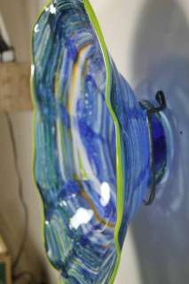 Ocean Sky Blue Swirl Hand Blown Glass Wall Platter  