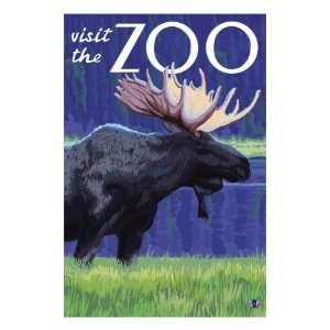  Visit the Zoo, Moose in the Moonlight Giclee Poster Print 