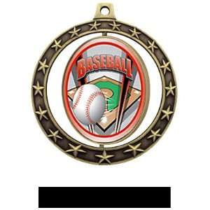 Hasty Awards Baseball Spinner Medals M 7701 GOLD MEDAL / BLACK RIBBON 