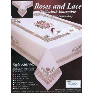  Roses And Lace Table Cloth & Napkins For Embroidery Arts 