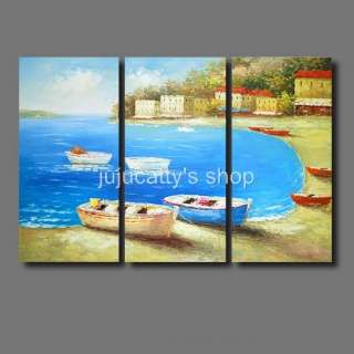 sea scape canvas OIL Painting boats by the seaDZH4 UNFRAMED  
