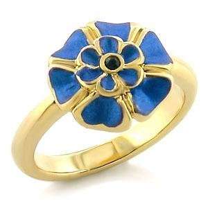  Size 8 Flower Emerald Crystal White Metal Gold Plated Ring 