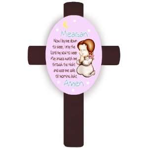 Baby Keepsake Personalized Girl`s Bedtime Prayer Cross Brunette Verse 