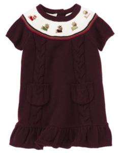 NWT GYMBOREE GIRL PUPS AND KISSES YORKIE SWEATER DRESS PLUM 18 24 MOS 