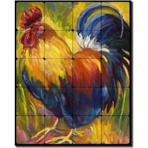  Rooster II by Joanne Morris   Tumbled Marble Tile Mural 20 