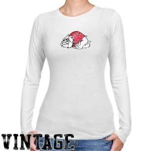 Gardner Webb Bulldogs Ladies White Distressed Logo Vintage Long Sleeve 