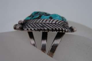 Foliate Navajo Silver & Turquoise Ring Signed JP  