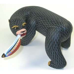  Bear with Fish Oaxacan Wood Carving   8 Inch