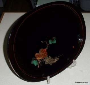 Japanese Black Lacquer Mother Of Pearl Grapes Platter  