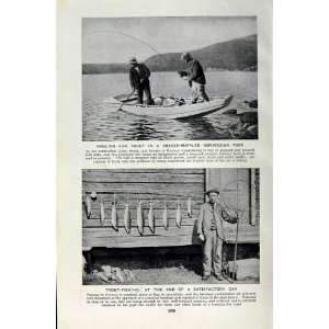  c1920 TROUT FISHING NORWAY ANGLING BOAT NETS MEN