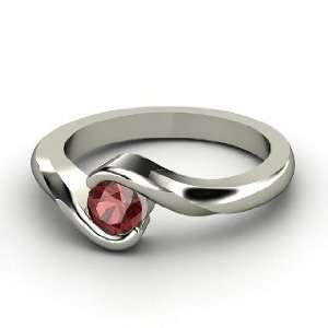    Embrace Ring, Round Red Garnet 14K White Gold Ring: Jewelry