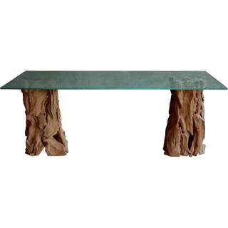 Glass Top Tree Trunk Base Dining Table   89208  