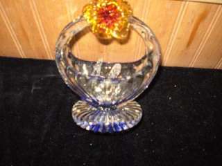 Vintage, Blown Glass, Chicken & Rooster In A Basket, Paper Weight 