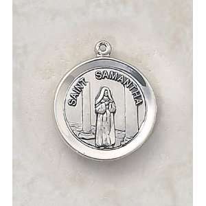 Sterling Silver Patron Saint Samantha Medal Catholic Pendant Necklace 